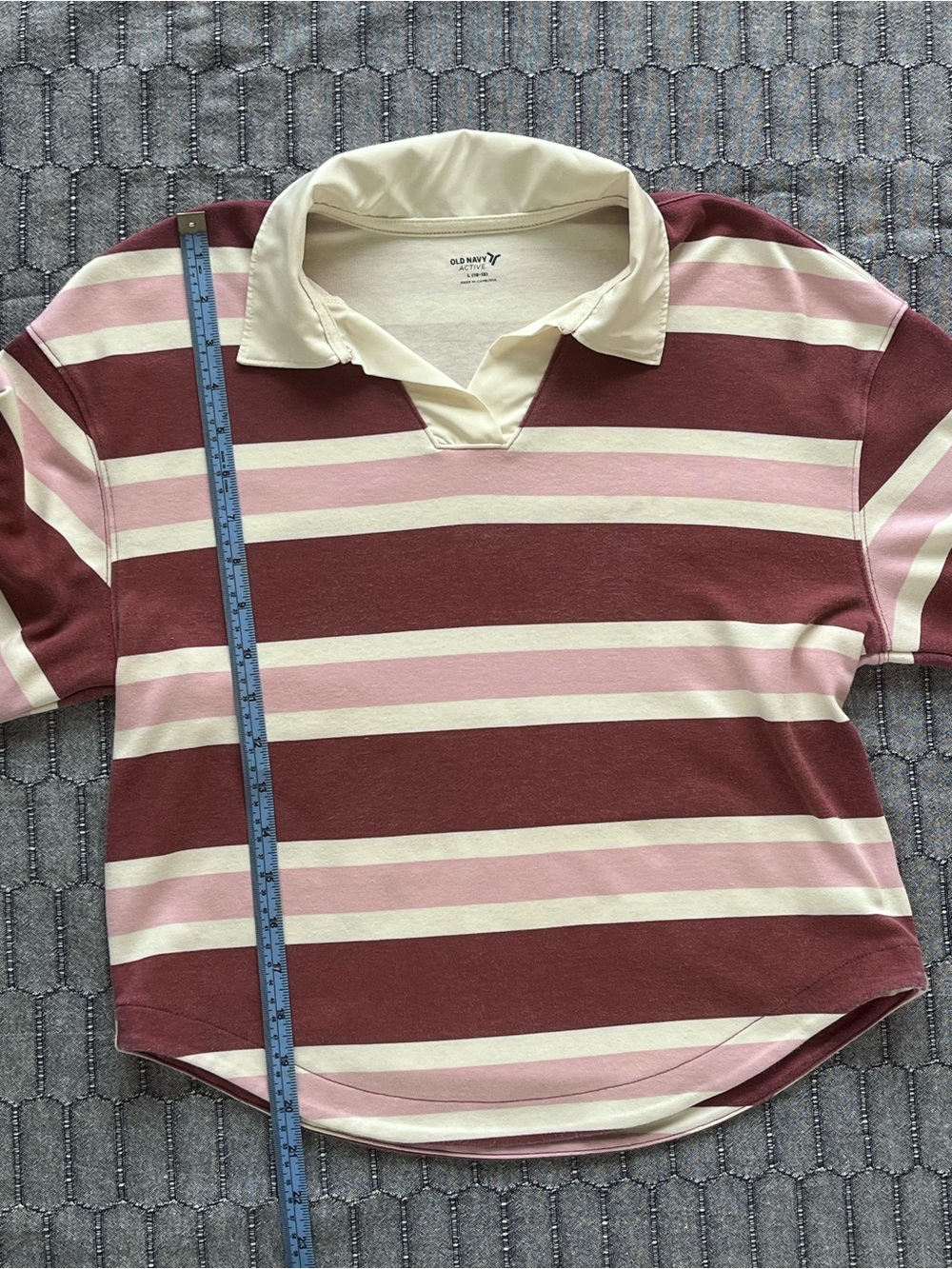 Old Navy Pink, Maroon & Cream Striped Rugby Polo